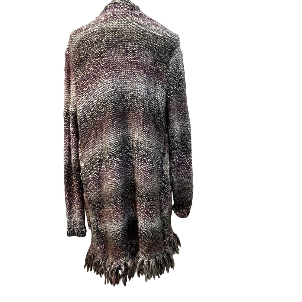 Lucky Brand Womens Purple Chunky Knit Fringe Longline Cardigan Duster Boho‎ Sz M - Picture 3 of 10